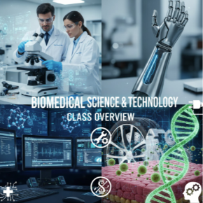An image of science and text "Biomedical Science & Technology Class Overview"